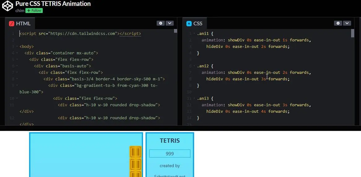 Pure CSS TETRIS Animation